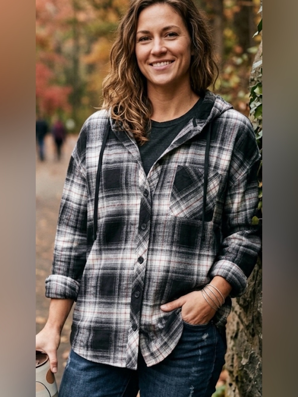 New Maurices Black & White Plaid Hooded Utility Shacket plus size XXL